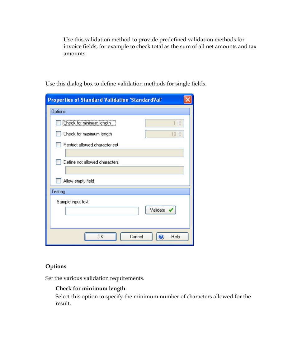 Standard validation properties dialog box, Use these buttons to change the position | Kofax Getting Started with Ascent Xtrata Pro User Manual | Page 385 / 623