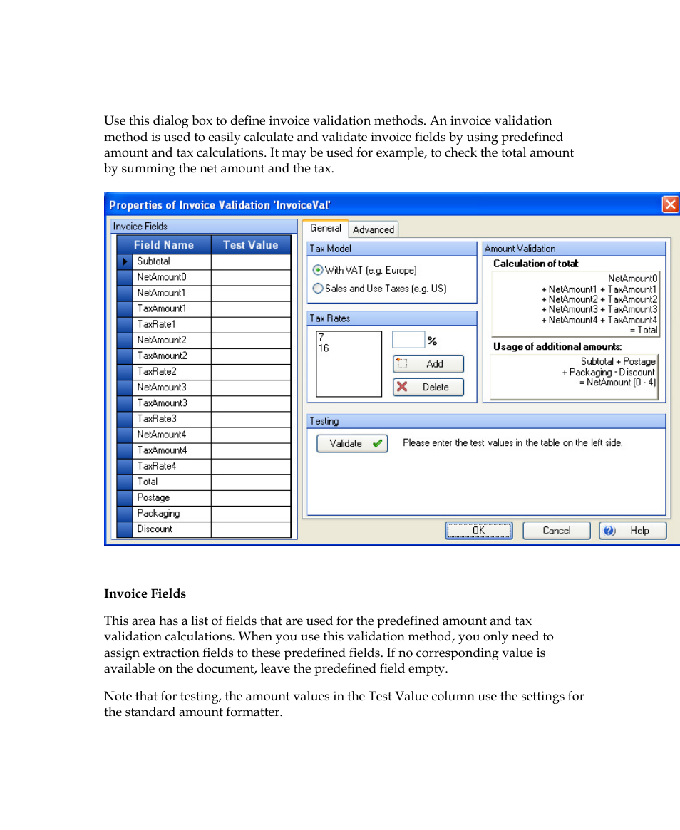 Invoice validation dialog box | Kofax Getting Started with Ascent Xtrata Pro User Manual | Page 395 / 623