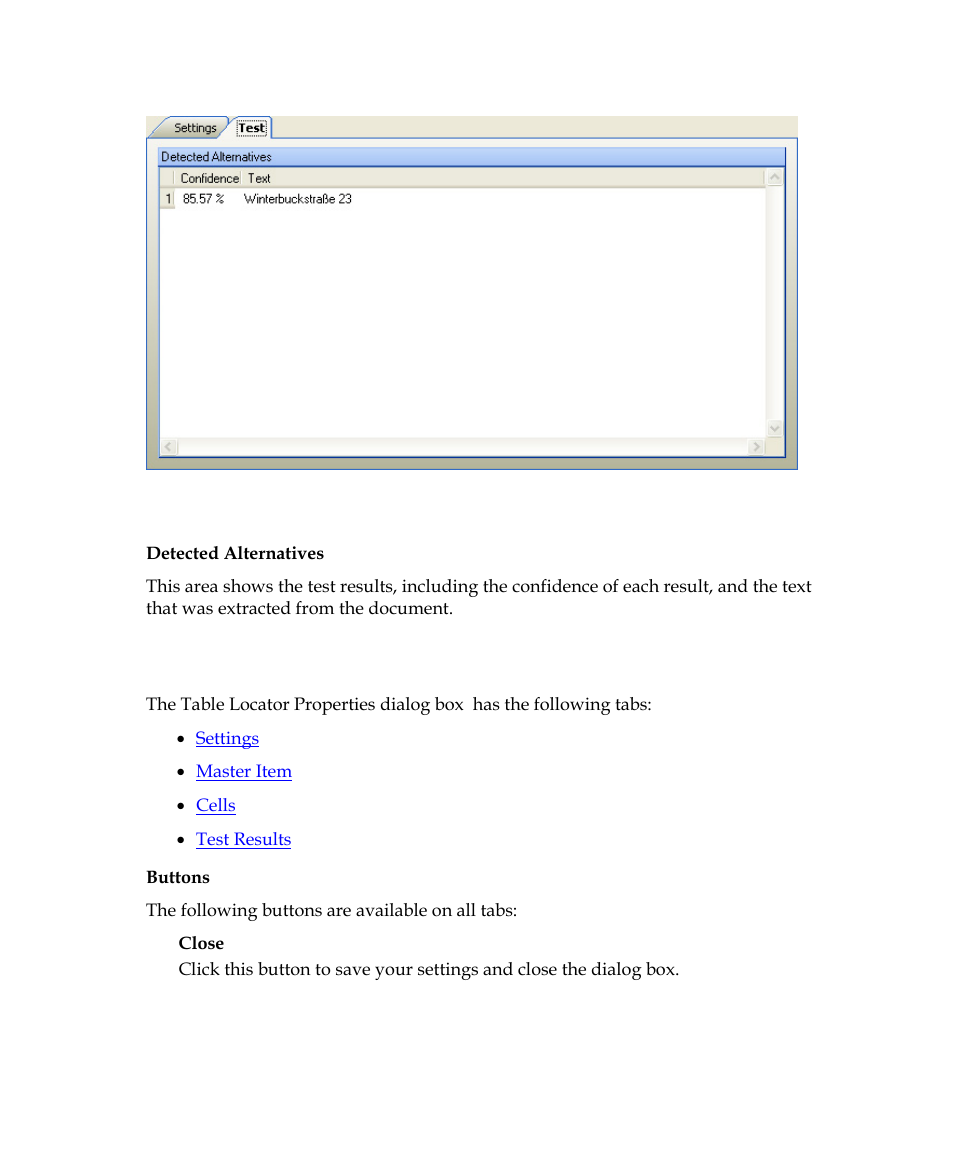 Table locator properties dialog box | Kofax Getting Started with Ascent Xtrata Pro User Manual | Page 505 / 623
