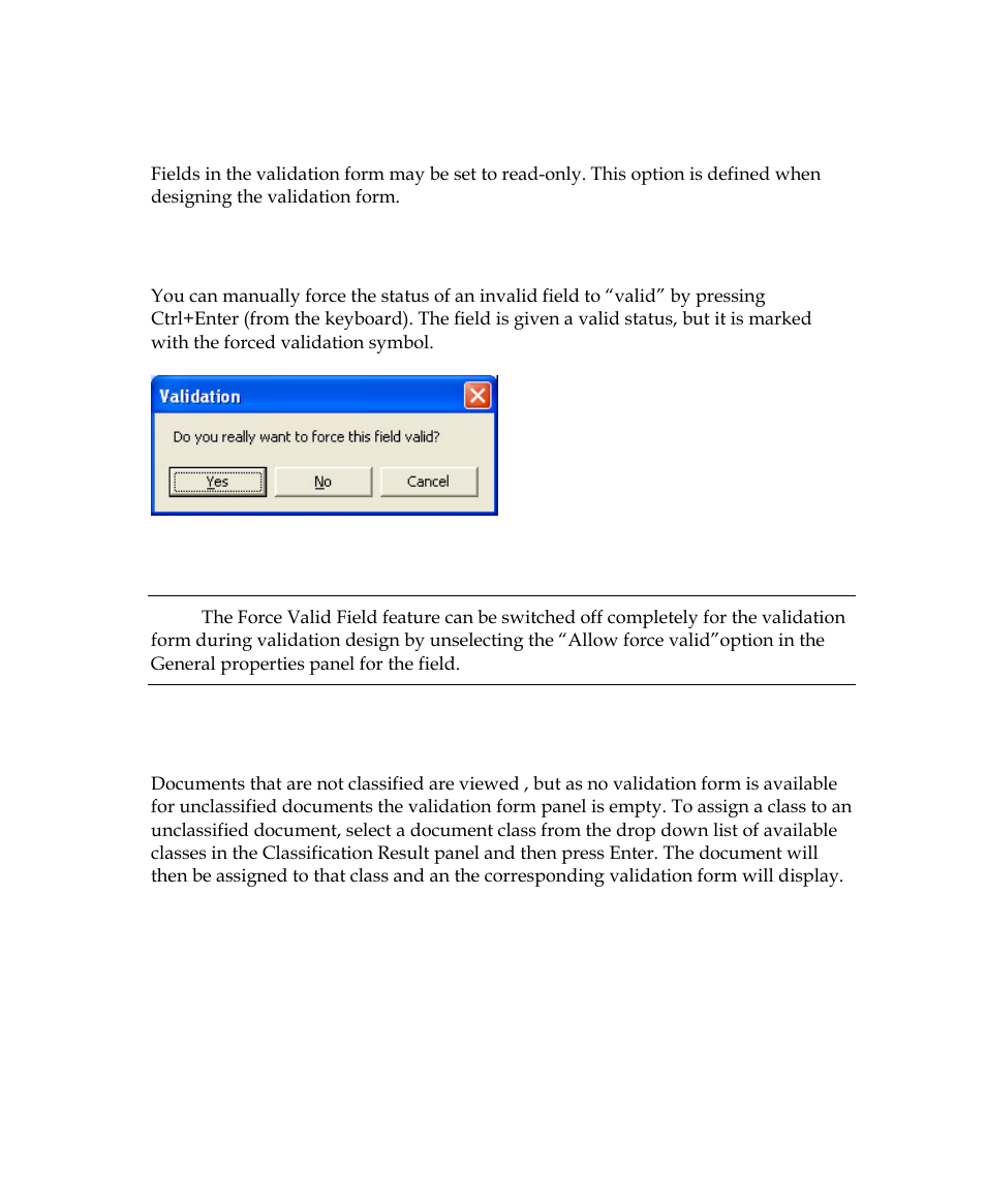 Read-only fields, Force valid field, Assign a document class | Kofax Getting Started with Ascent Xtrata Pro User Manual | Page 597 / 623