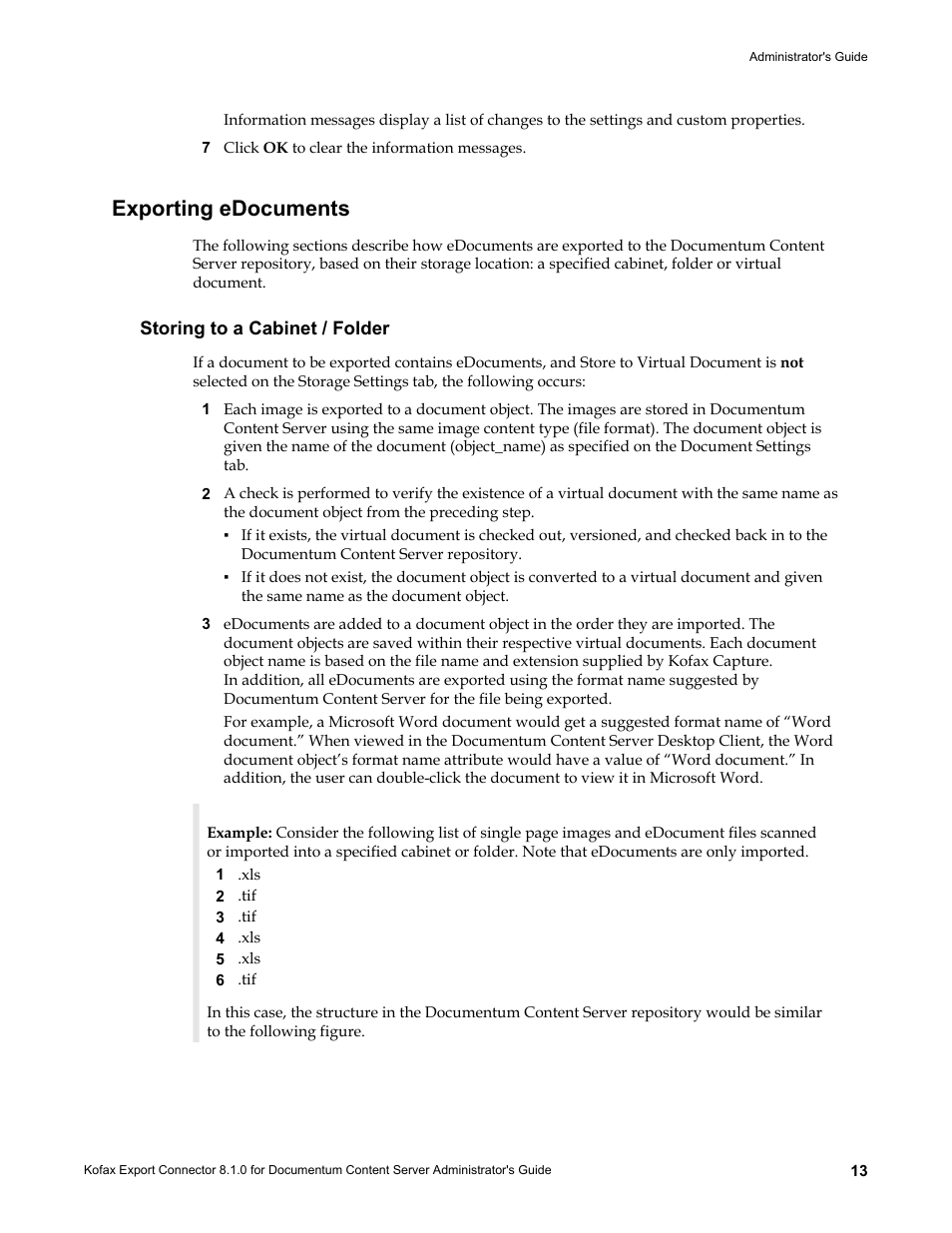 Exporting edocuments, Storing to a cabinet / folder | Kofax Export Connector 8.1.0 User Manual | Page 13 / 16