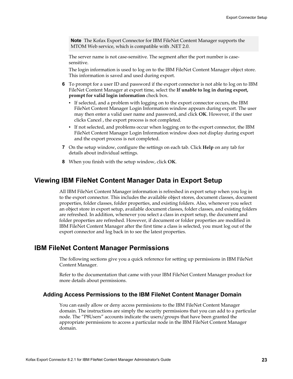 Ibm filenet content manager permissions | Kofax Export Connector 8.2.1 User Manual | Page 23 / 26