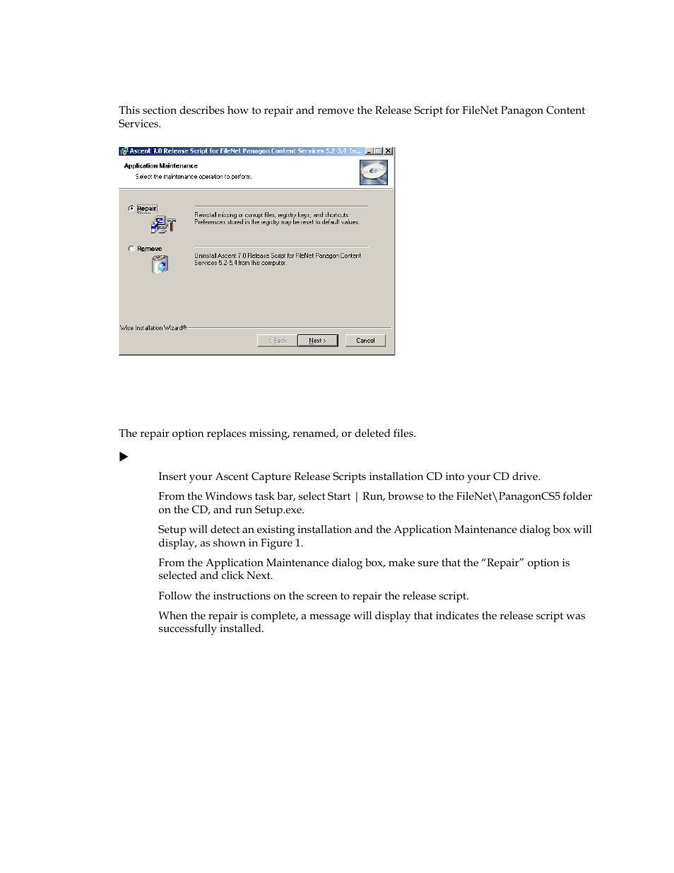 Application maintenance, Repairing the script | Kofax Capture Export Connector User Manual | Page 16 / 30