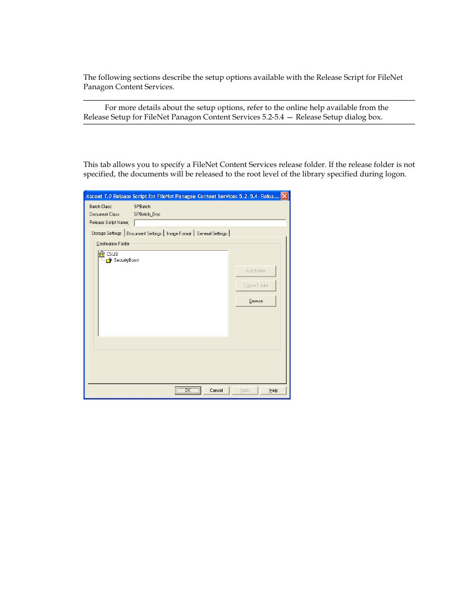 Setting up the release script, Storage settings tab | Kofax Capture Export Connector User Manual | Page 20 / 30