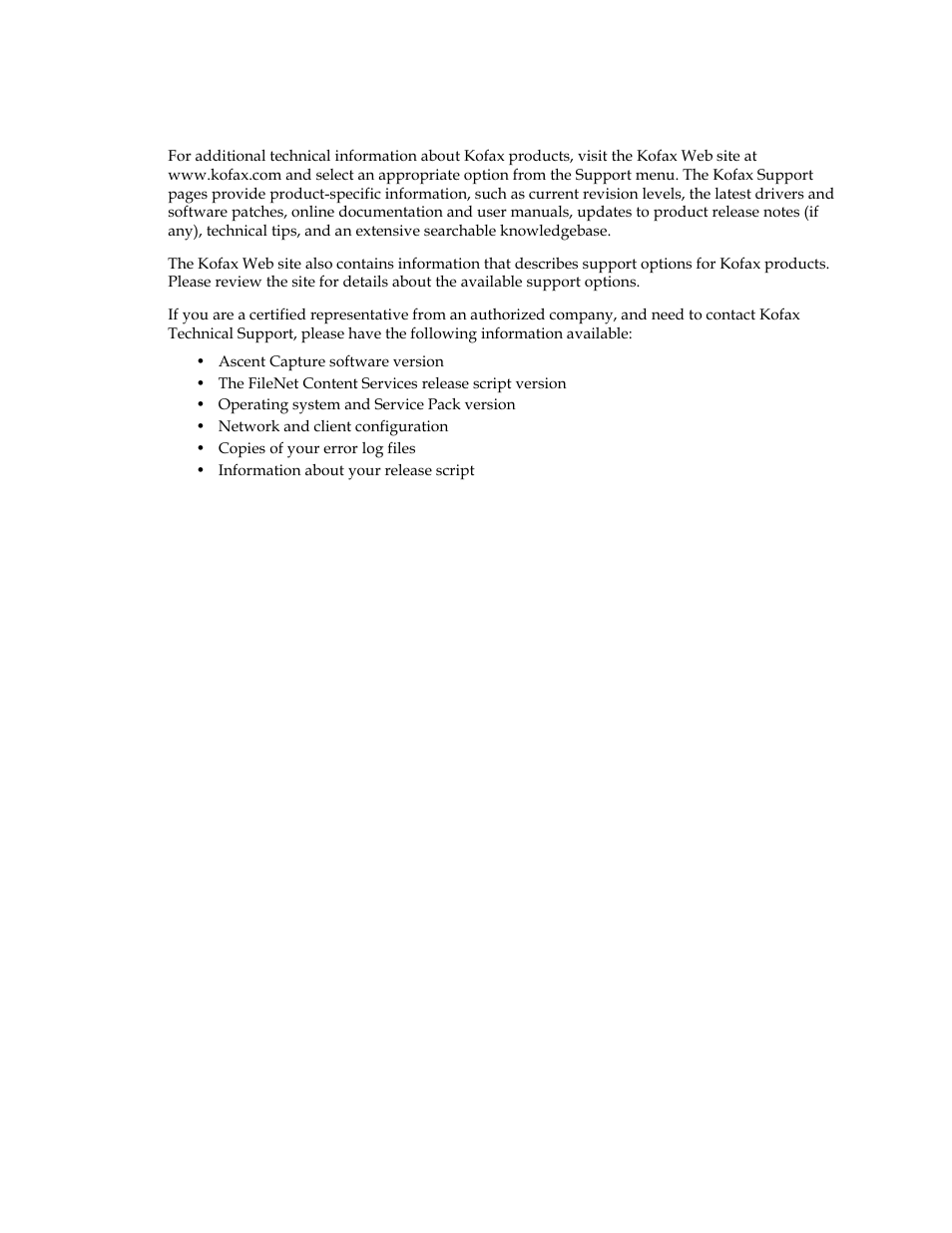 Kofax technical support | Kofax Capture Export Connector User Manual | Page 29 / 30