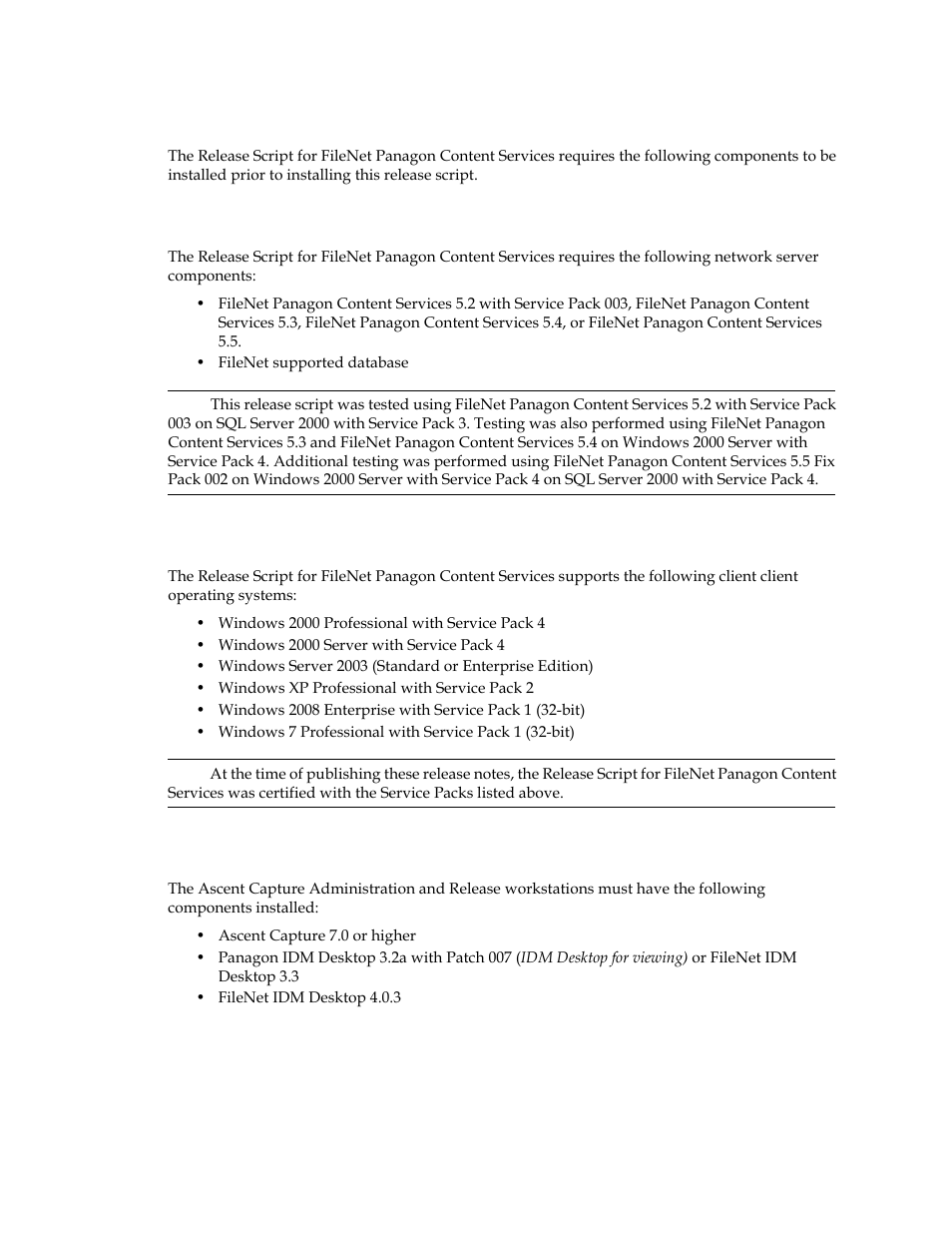 System requirements, Filenet panagon content services server support, Client operating system support | Kofax Capture Export Connector User Manual | Page 6 / 30