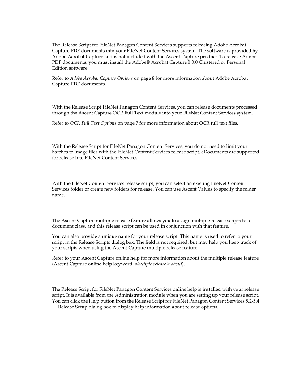 Ocr full text support, Edocument support, Document storage support | Multiple release support, Online help available for release setup | Kofax Capture Export Connector User Manual | Page 9 / 30