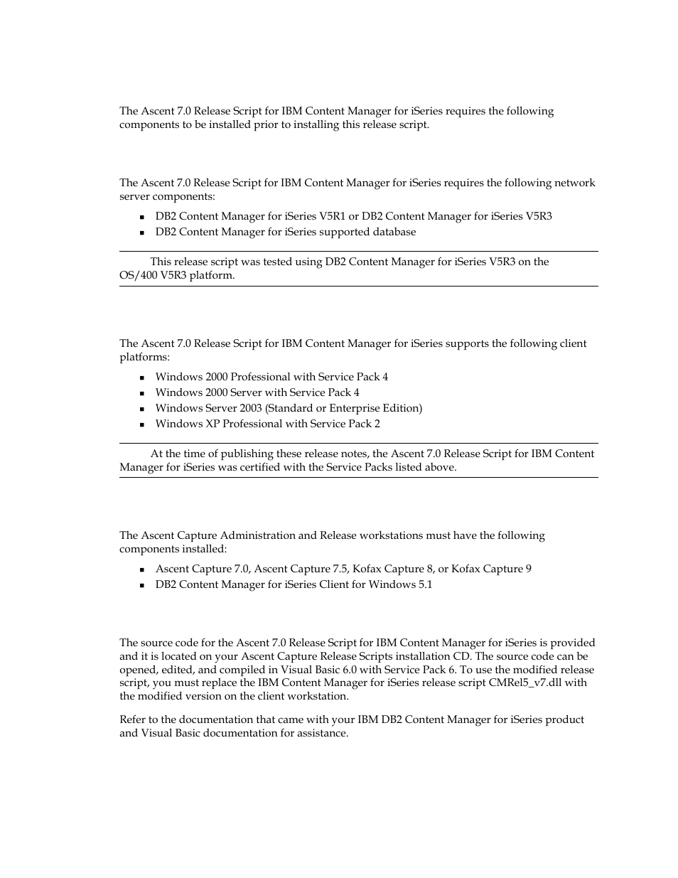 System requirements, Db2 content manager for iseries server support, Client operating system support | Source code | Kofax Ascen 7.0 Release Script User Manual | Page 6 / 32