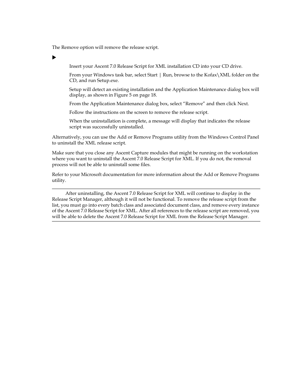Removing the release script | Kofax Ascen 7.0 Release Script User Manual | Page 23 / 36