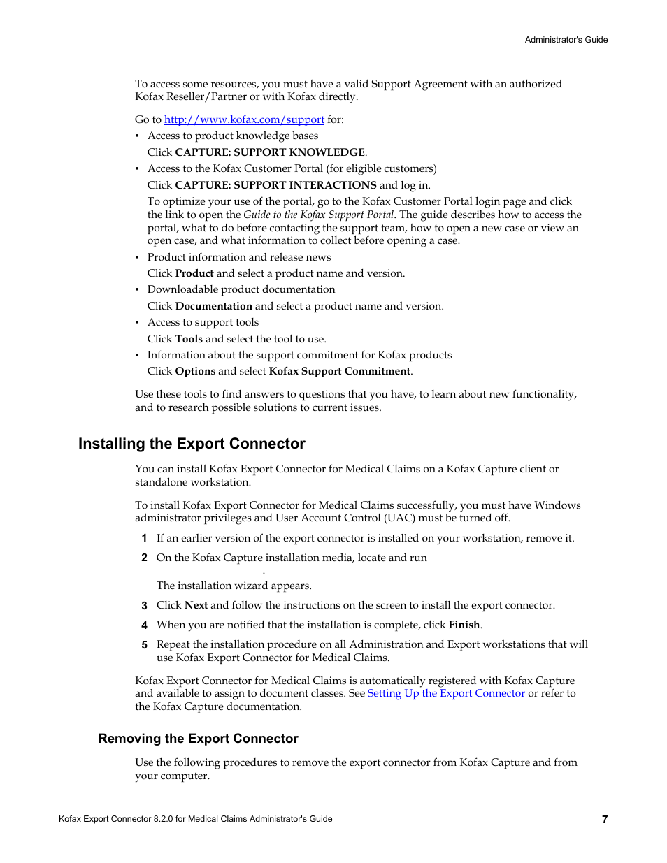 Installing the export connector, Removing the export connector | Kofax Export Connector 8.2.0 User Manual | Page 7 / 10