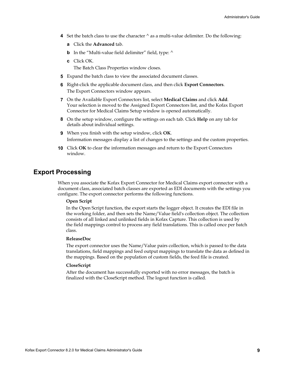 Export processing | Kofax Export Connector 8.2.0 User Manual | Page 9 / 10