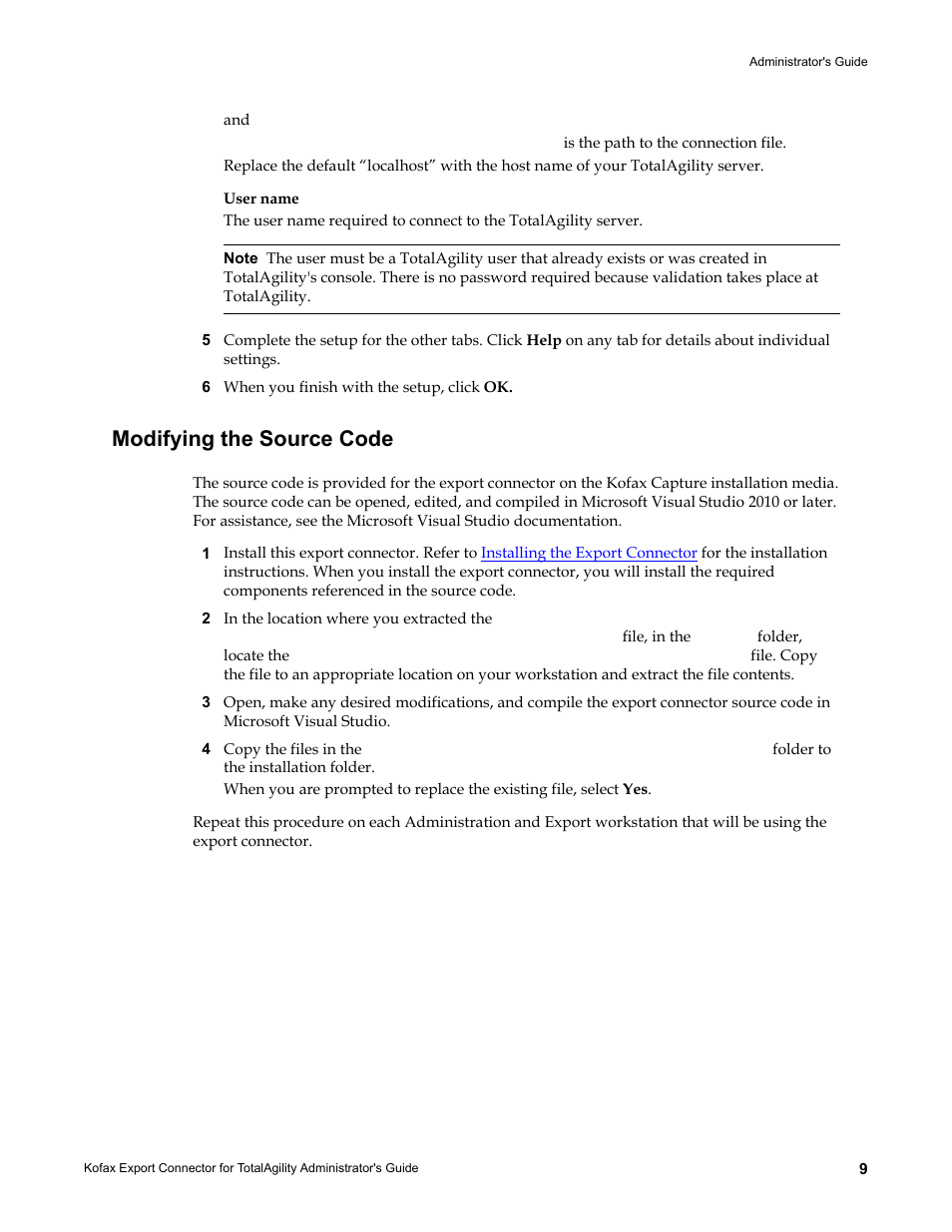 Modifying the source code | Kofax Export Connector for TotalAgility 1.1.0 User Manual | Page 9 / 10