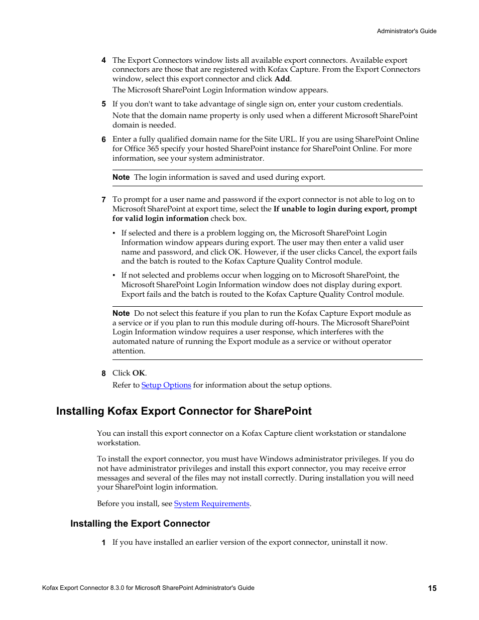 Installing kofax export connector for sharepoint, Installing the export connector | Kofax Export Connector 8.3.0 for Microsoft SharePoint User Manual | Page 15 / 18