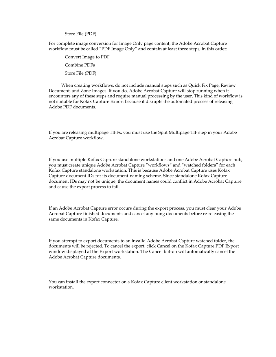 Re-releasing documents in error, Invalid watched folders, Installing the export connector | Kofax Capture Export Connector User Manual | Page 10 / 18