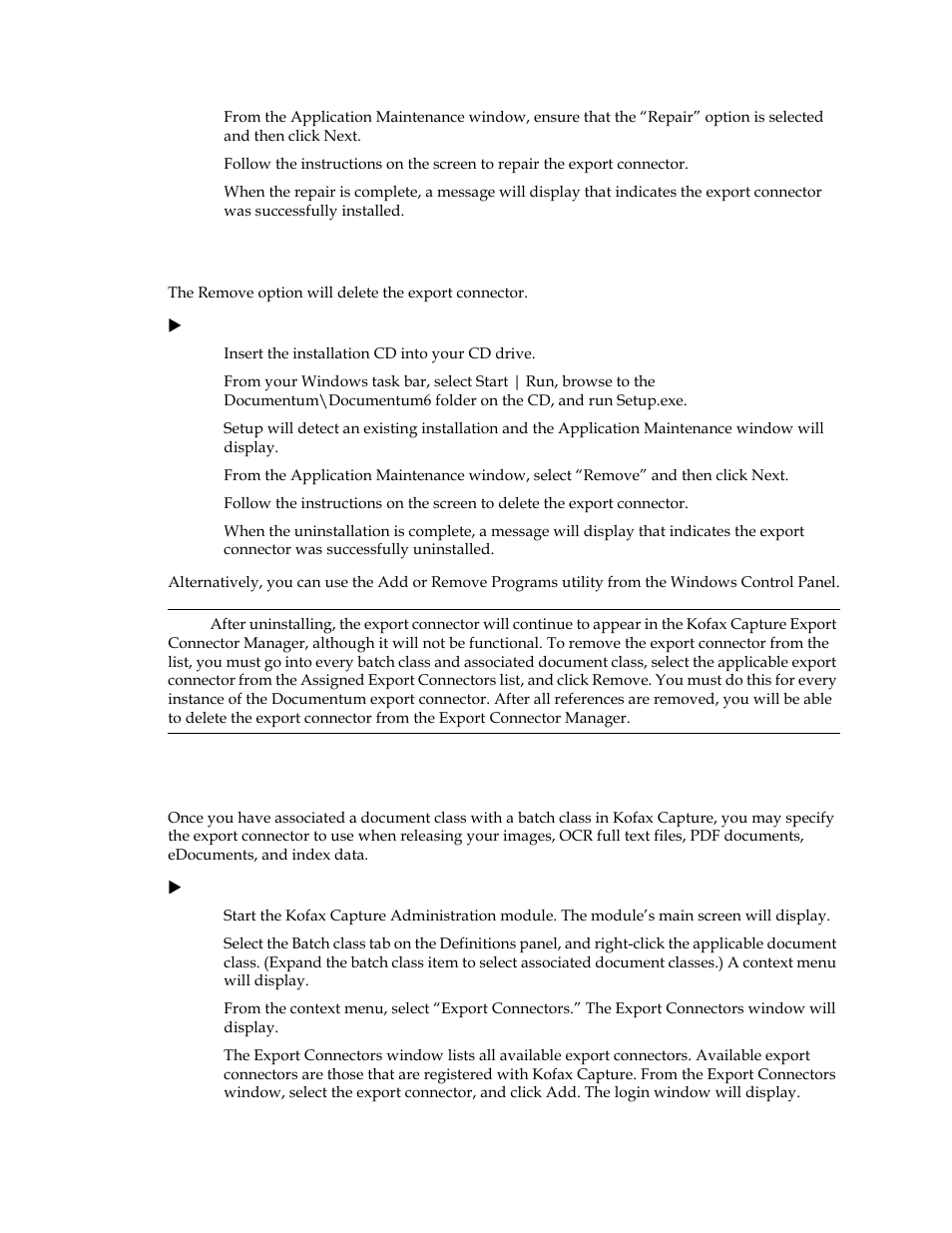 Removing the export connector, Logging on to the export connector | Kofax Capture Export Connector User Manual | Page 12 / 18
