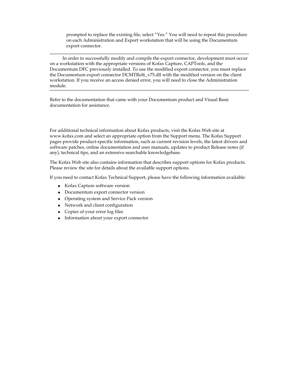 Kofax technical support | Kofax Capture Export Connector User Manual | Page 17 / 18