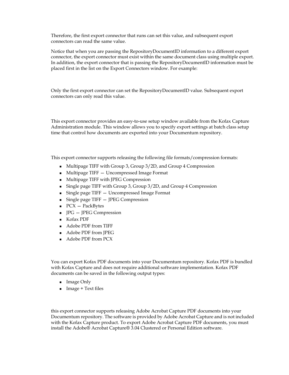 Integrated export connector, Image support, Kofax pdf support | Adobe acrobat capture pdf support, Integrated export connector image support | Kofax Capture Export Connector User Manual | Page 7 / 18