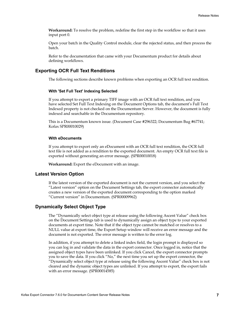 Exporting ocr full text renditions, With 'set full text' indexing selected, With edocuments | Latest version option, Dynamically select object type | Kofax Export Connector 7.6.0 User Manual | Page 7 / 8
