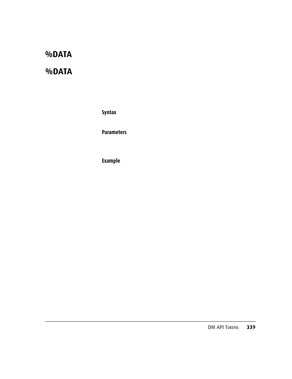 Data, Data 339, Syntax | Parameters example | Kofax DM API User Manual | Page 359 / 528