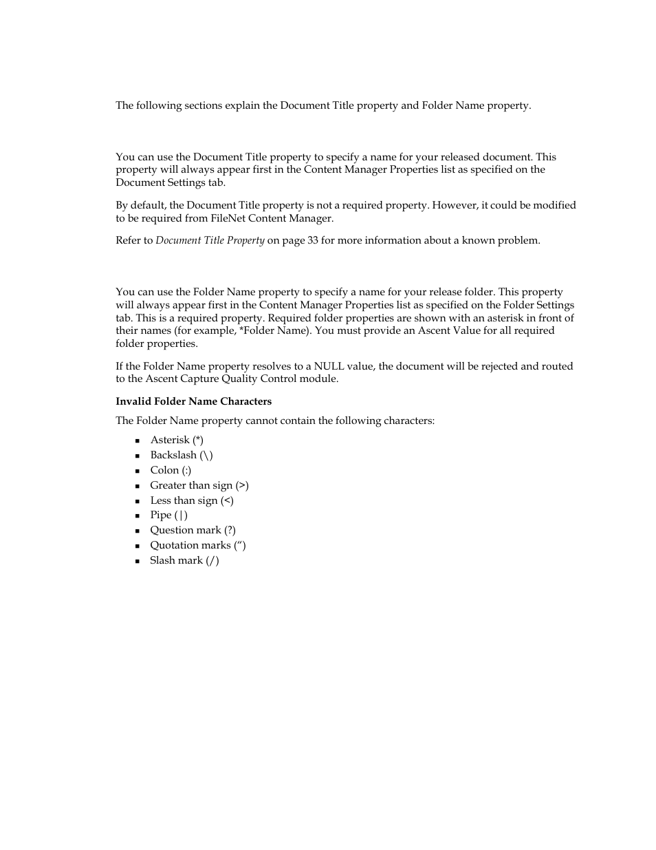 Document and folder names, Document title property, Folder name property | Document title property folder name property | Kofax Ascen 7.1 Release Script for FileNet Content Manager 4.0 User Manual | Page 16 / 48