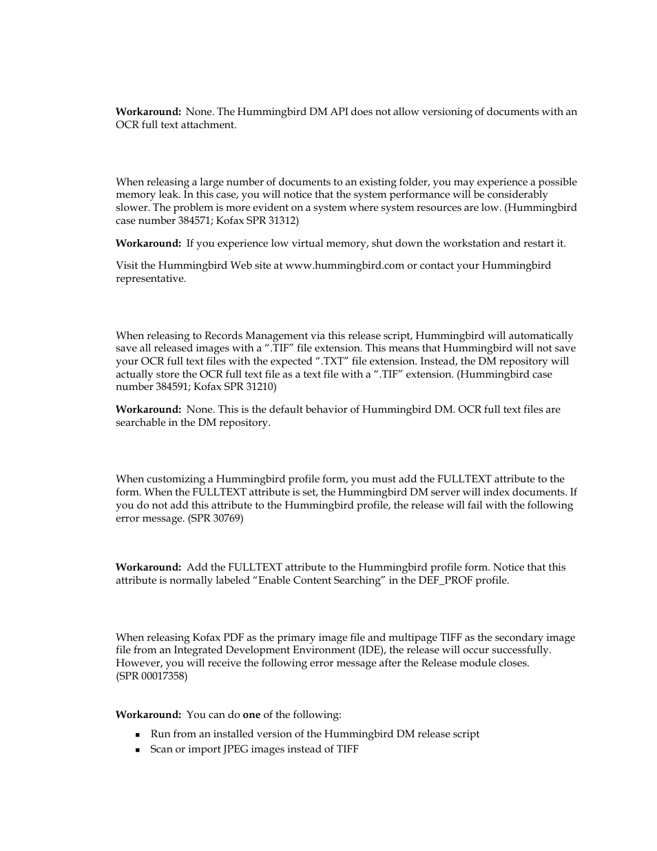 Possible memory leak when releasing documents, Ocr full text files saved with tif extension, Customizing a hummingbird profile form | Releasing kofax pdf with tiff files | Kofax Ascen 7.5 Release Script for Hummingbird DM 6.0 User Manual | Page 42 / 45