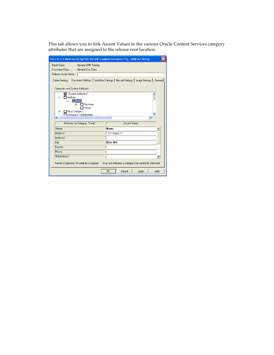 Document settings tab | Kofax Ascen 7.0 Release Script for Oracle Content Services 10g User Manual | Page 24 / 34