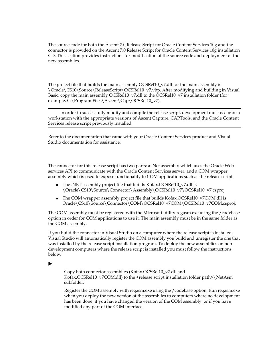 Source code, The release script, The connector | The release script the connector | Kofax Ascen 7.0 Release Script for Oracle Content Services 10g User Manual | Page 7 / 34