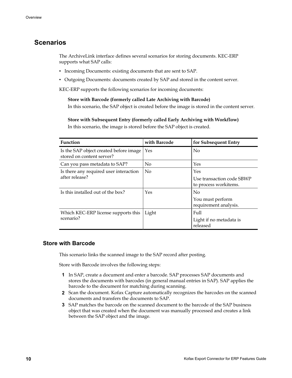 Scenarios, Store with barcode | Kofax Export Connector for ERP 2.4.9 User Manual | Page 10 / 26