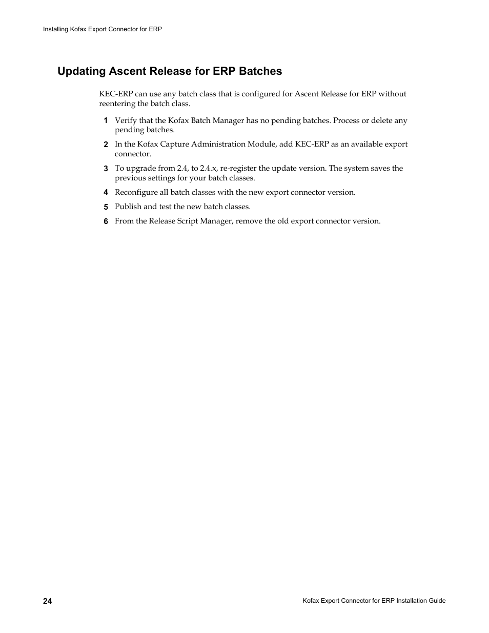 Updating ascent release for erp batches | Kofax Export Connector for ERP 2.4.9 User Manual | Page 24 / 34