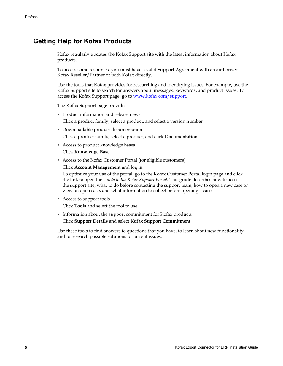 Getting help for kofax products | Kofax Export Connector for ERP 2.4.9 User Manual | Page 8 / 34