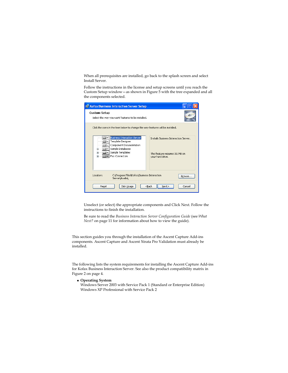 Installing ascent capture add-ins components, System requirements | Kofax Business Interaction Server User Manual | Page 12 / 22