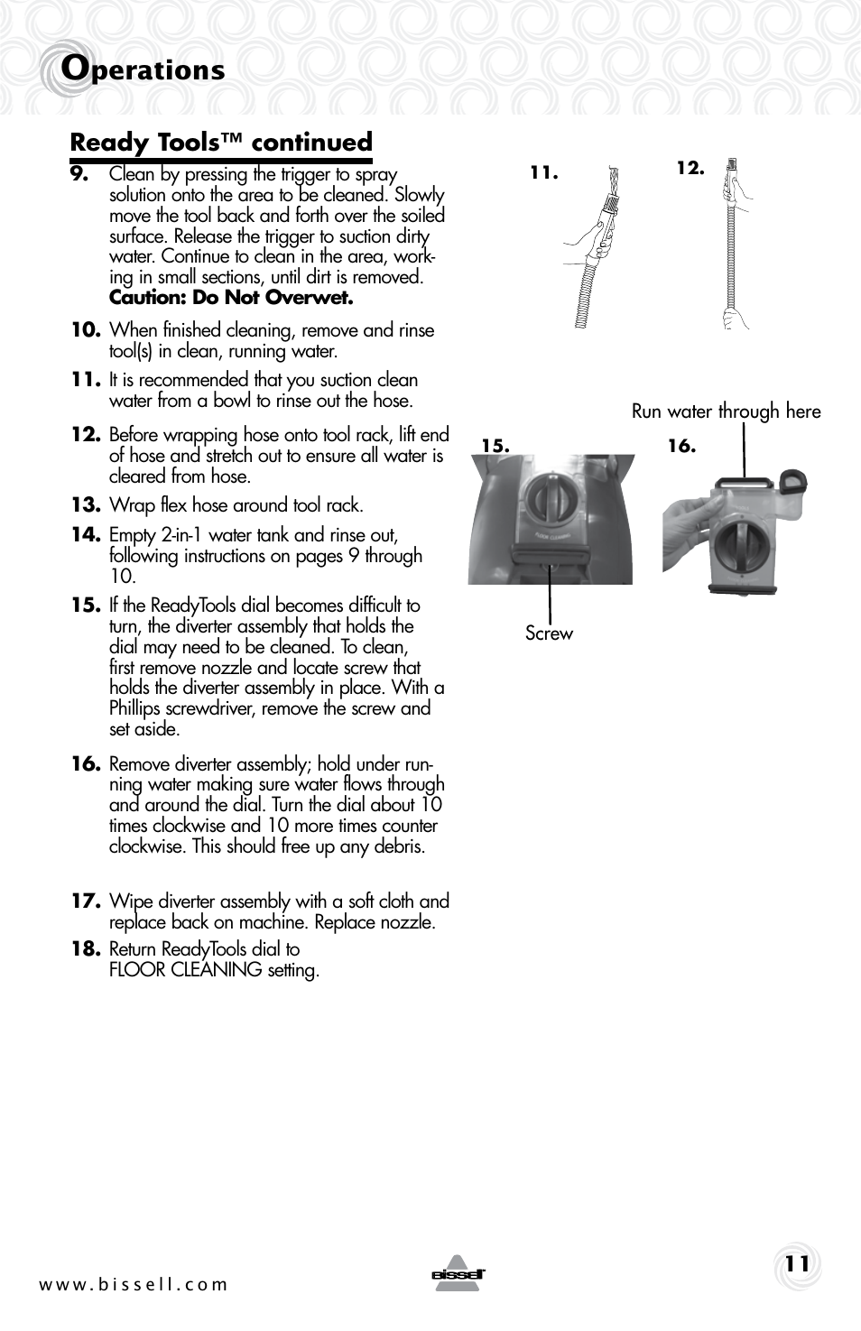 Perations, Ready tools™ continued | Bissell 37E3 SERIES User Manual | Page 11 / 16