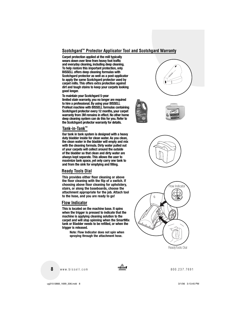 Scotchgard, Flow indicator | Bissell 1699 User Manual | Page 8 / 20