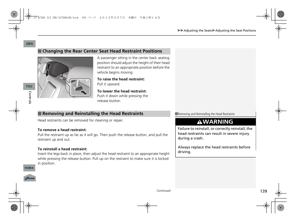 Warning | Acura 2014 ILX Hybrid - Owner's Manual User Manual | Page 140 / 365