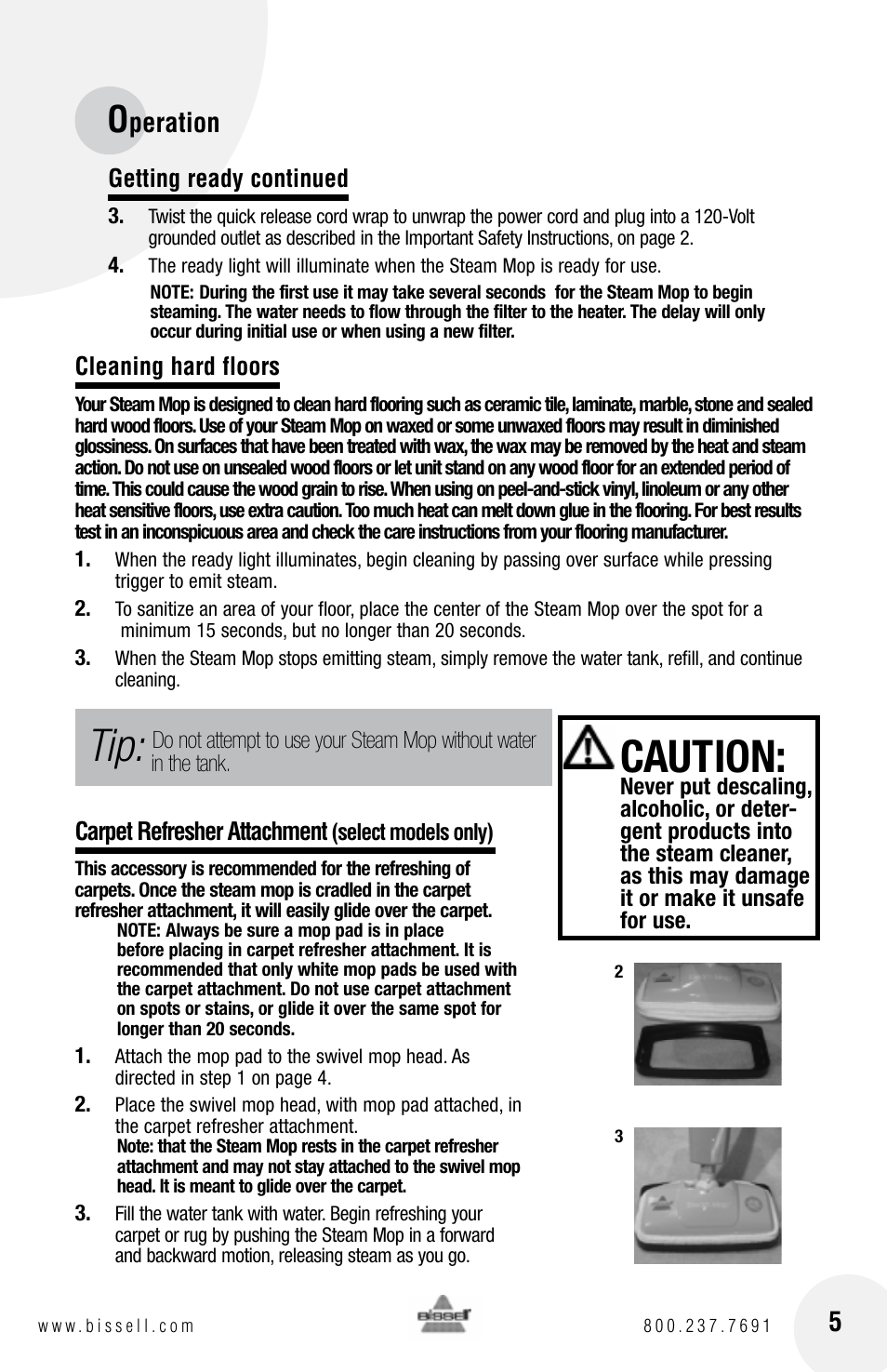 Caution, Peration | Bissell 1867 User Manual | Page 5 / 8