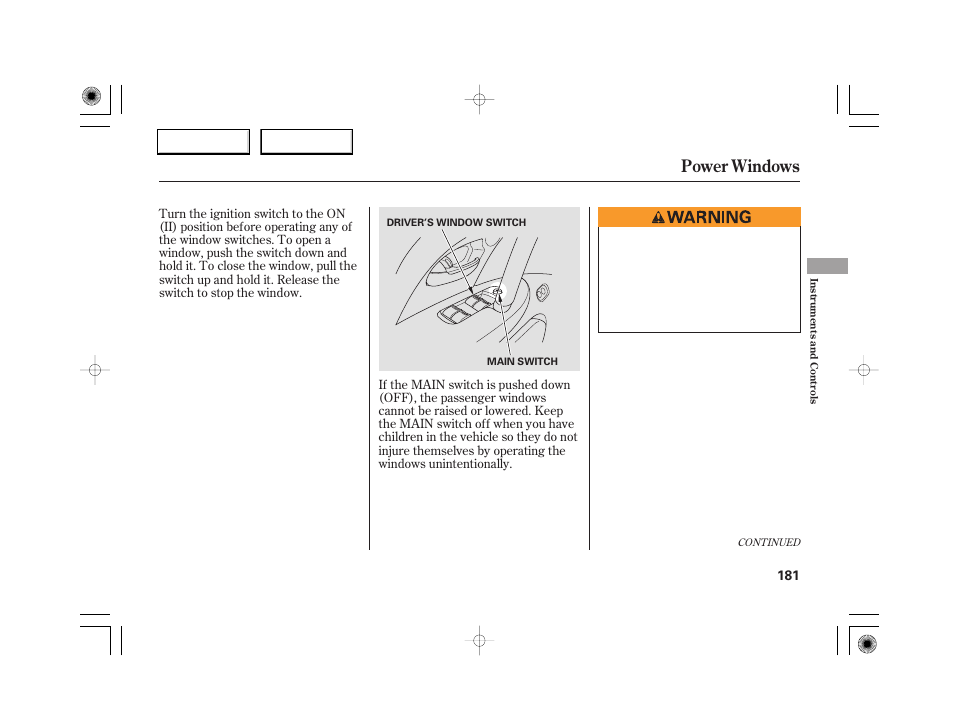 Power windows | Acura 2007 RL - Owner's Manual User Manual | Page 183 / 491