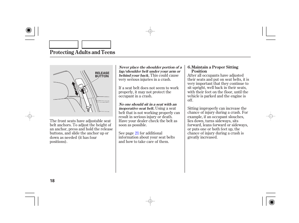 Protecting adults and teens | Acura 2007 RL - Owner's Manual User Manual | Page 20 / 491