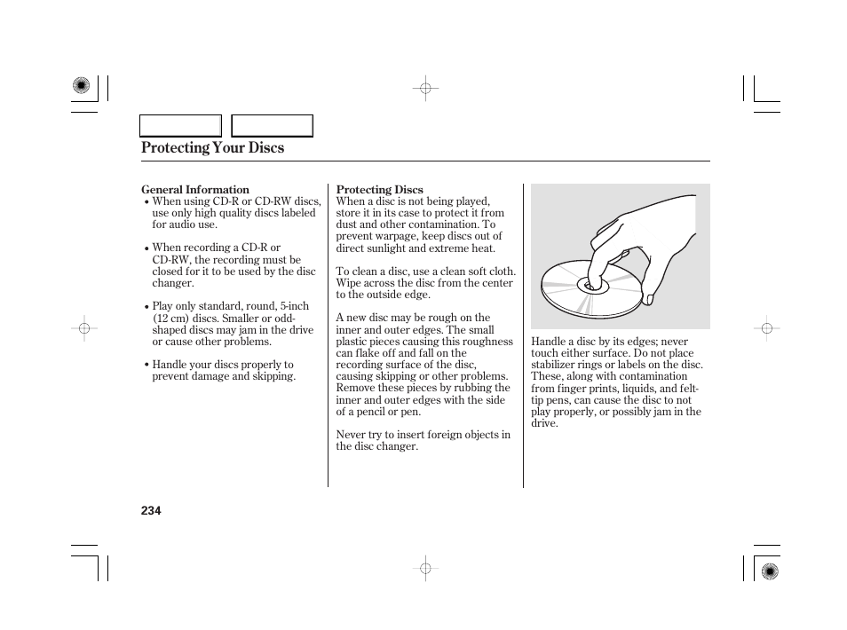 Protecting your discs | Acura 2007 RL - Owner's Manual User Manual | Page 236 / 491