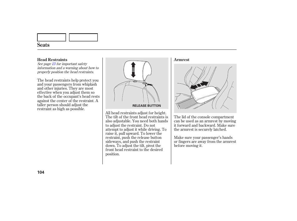 Seats | Acura 2007 TL - Owner's Manual User Manual | Page 107 / 369