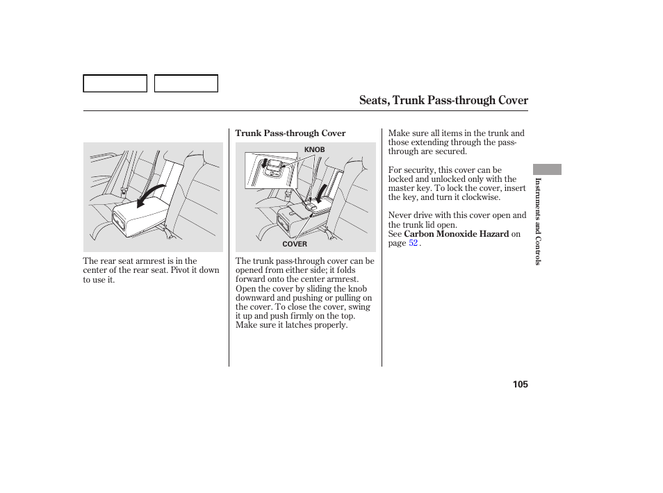 Seats, trunk pass-through cover | Acura 2007 TL - Owner's Manual User Manual | Page 108 / 369