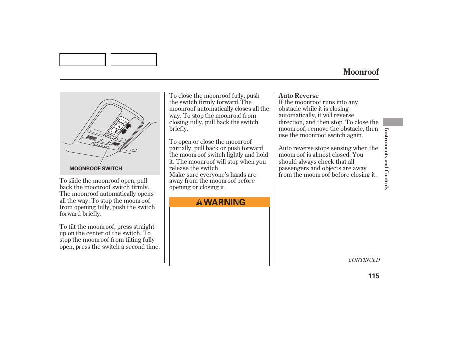 Moonroof | Acura 2007 TL - Owner's Manual User Manual | Page 118 / 369