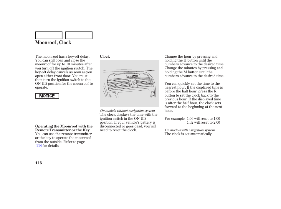 Moonroof, clock | Acura 2007 TL - Owner's Manual User Manual | Page 119 / 369