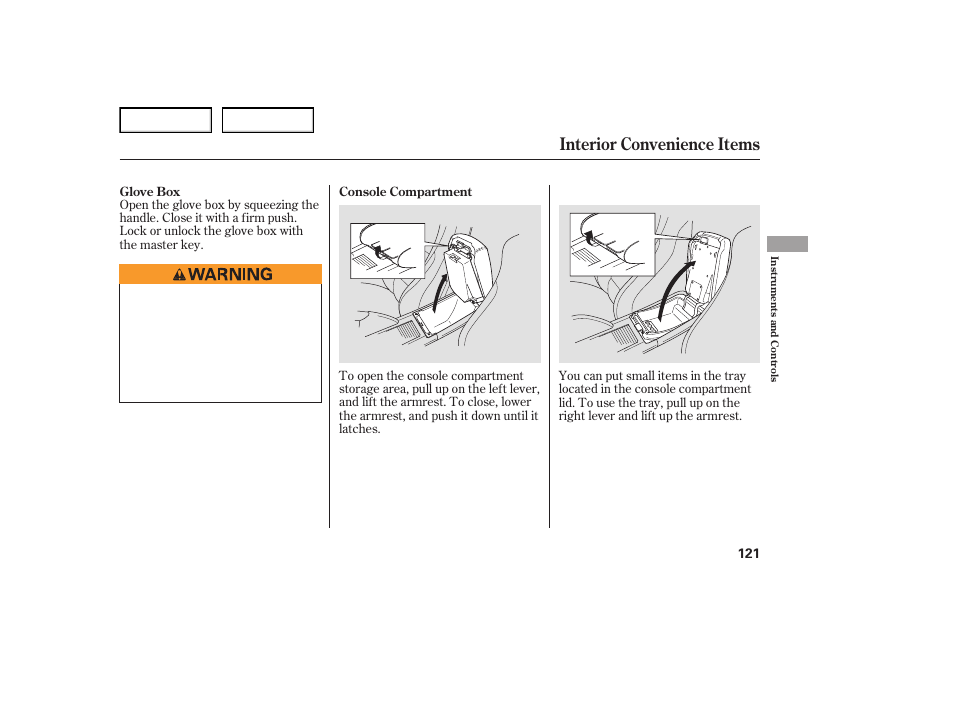 Interior convenience items | Acura 2007 TL - Owner's Manual User Manual | Page 124 / 369