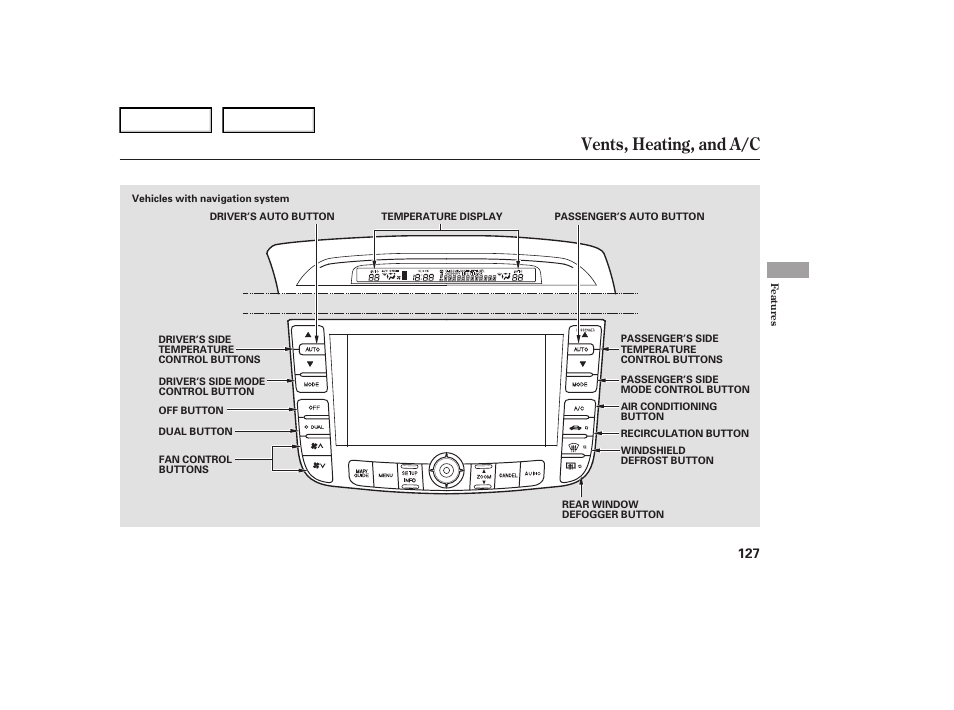 Vents, heating, and a/c | Acura 2007 TL - Owner's Manual User Manual | Page 130 / 369