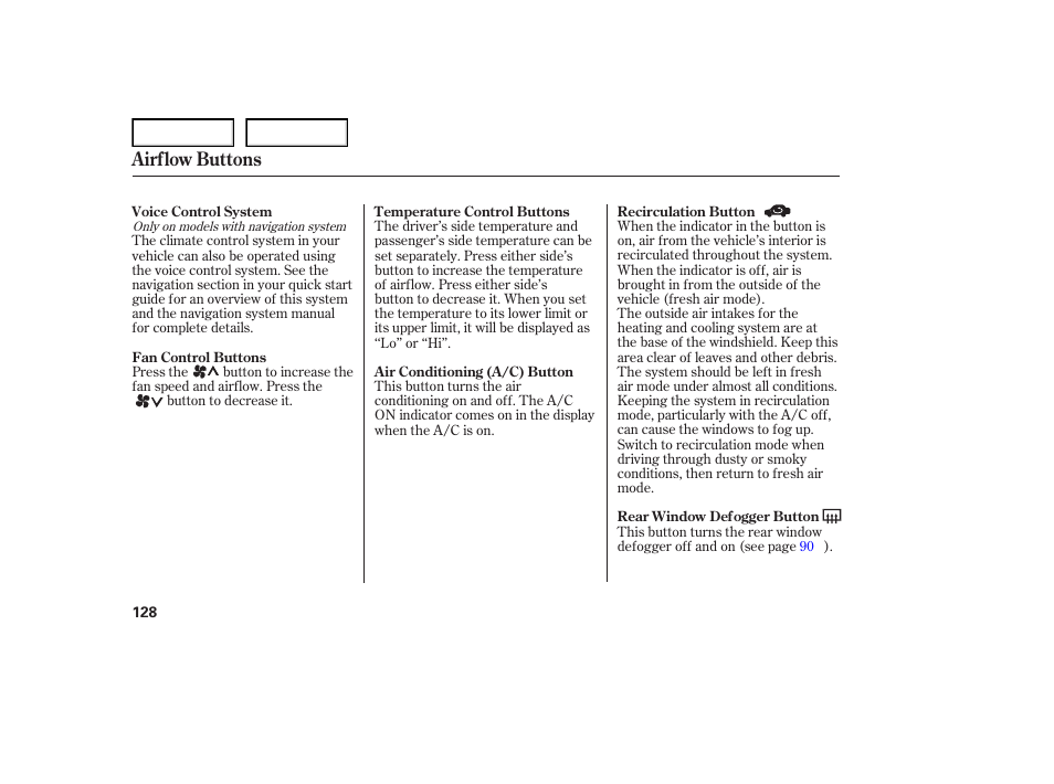 Airflow buttons | Acura 2007 TL - Owner's Manual User Manual | Page 131 / 369