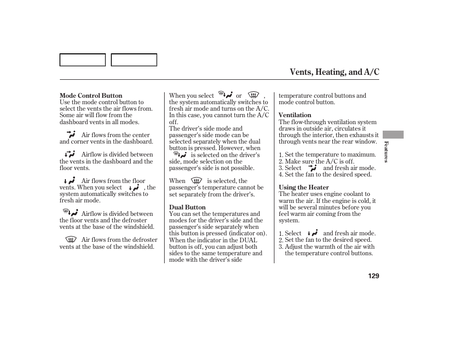 Vents, heating, and a/c | Acura 2007 TL - Owner's Manual User Manual | Page 132 / 369