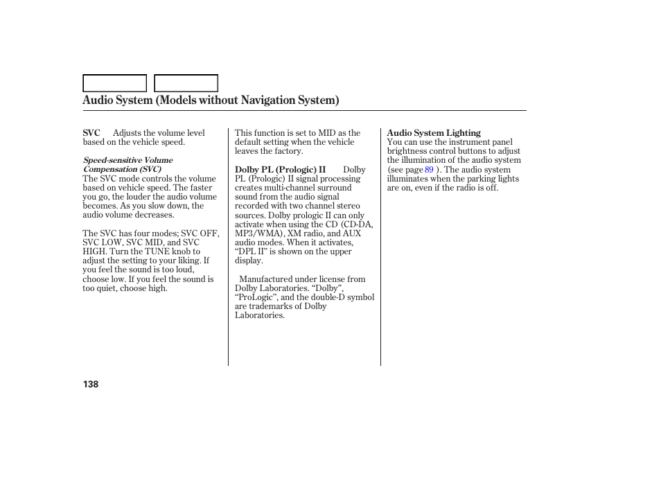 Audio system (models without navigation system) | Acura 2007 TL - Owner's Manual User Manual | Page 141 / 369