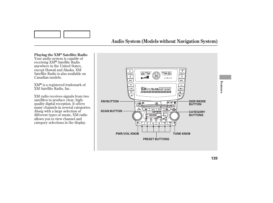 Audio system (models without navigation system) | Acura 2007 TL - Owner's Manual User Manual | Page 142 / 369