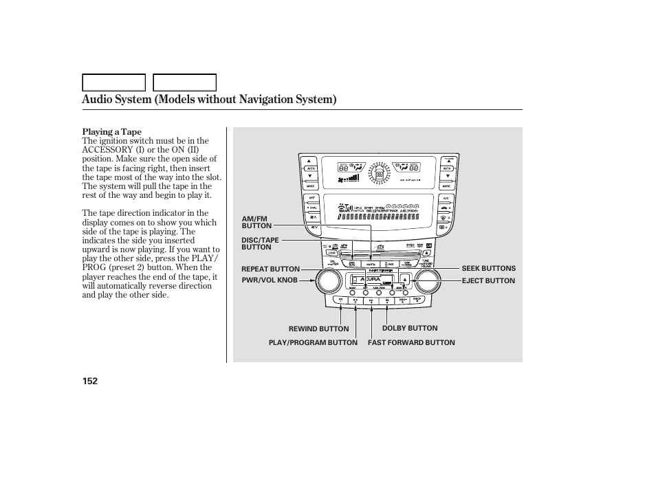 Audio system (models without navigation system) | Acura 2007 TL - Owner's Manual User Manual | Page 155 / 369