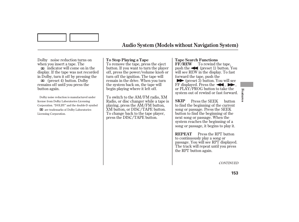 Audio system (models without navigation system) | Acura 2007 TL - Owner's Manual User Manual | Page 156 / 369